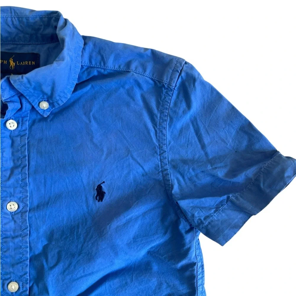 Ralph Lauren Boys Button-Down Shirt‎ Blue Size 7 Short Sleeve